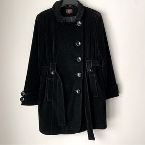 Gallery Black Velvet Button Down Coat With waist Tie Woman’s L